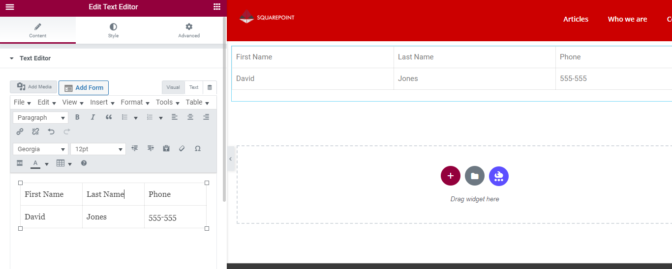 How to add tables in Elementor SquarePoint Tech, News, Finance
